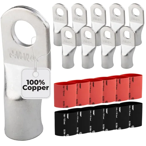 Miniatura 14 de SELTERM 5 piezas terminales de cable de cobre estañado 1/0 AWG perno de 1/2", extremos de cable de batería, terminales de anillo, conectores