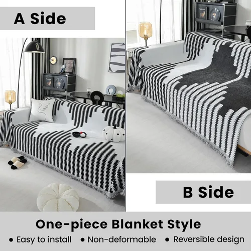 Miniatura 2 de Funda de sofá de felpilla lavable para sillón de un solo cojín, funda de sofá antideslizante, reversible, geométrica jacquard, funda de sofá Negro