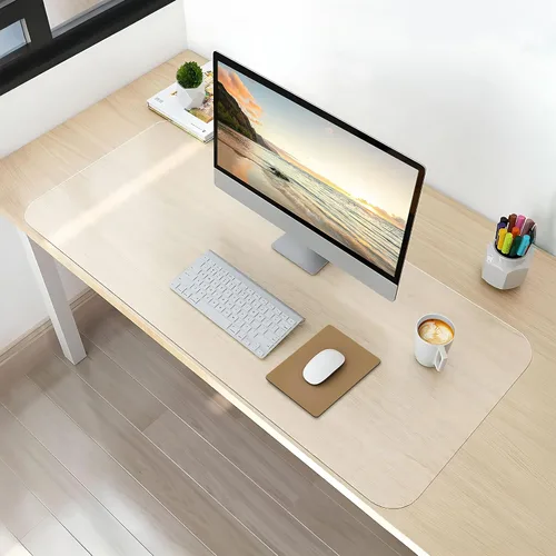 Miniatura 13 de NATRKE Vade de escritorio transparente grande, 27.6"x15.7" de plástico, protector de escritorio para computadora, tapete de PVC con bordes redondos