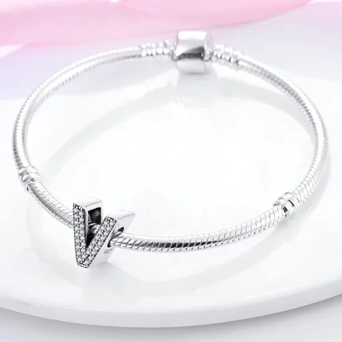 Miniatura 2 de MULA Dijes de plata de ley 925 para pulseras y collares de cuentas del alfabeto de la A a la Z, colgantes con circonita cúbica 5A, regalos