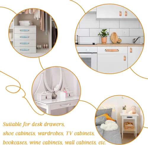 Miniatura 6 de Paquete de 4 tiradores de cuero para cajones, color beige, pomos de puerta de armario de 3.7 pulgadas, tiradores de piel sintética para tocador