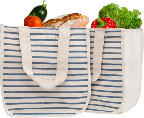Miniatura 12 de Best Canvas Grocery Shopping Bags - Cloth Grocery Tote Bags - Reusable Cotton Grocery Tote Bags with Bottle Sleeves