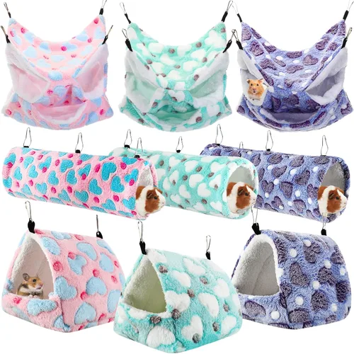 Abbylike Hamaca para Ratas de 9 Piezas de 3 Niveles para Conejillo de Indias y Hurón, Túnel Colgante para Mascotas Pequeñas, Juguete Planeador, Cama