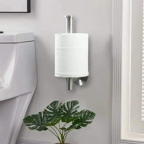 Miniatura 3 de TocTen Soporte de papel higiénico, soporte para rollo de papel higiénico montado en la pared para baño, dispensador de papel de perforación de acero