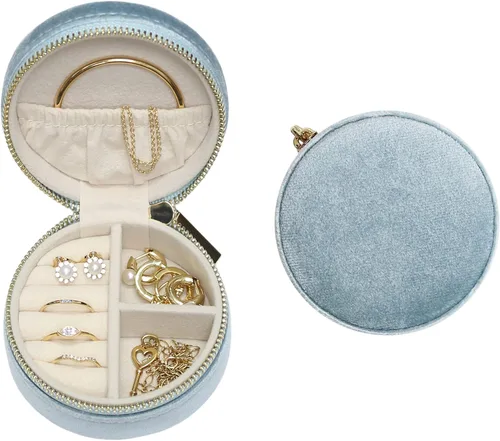 Miniatura 43 de BLUTETE Joyero de viaje organizador de terciopelo con anillos de espejo, aretes, collares, caja organizadora de almacenamiento (negro)