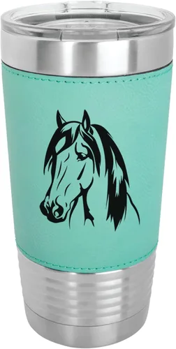 Miniatura 4 de LaserGram - Vaso de 20 oz con aislamiento al vacío, diseño de cabeza de caballo 1, (piel sintética, negro)