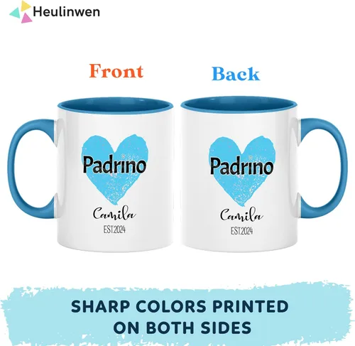 Miniatura 2 de Juego personalizado de Bautizo Recuerdos Juego De 2 Tazas 2024, Padrinos De Bautizo Propuesta Set 2 Tazas Café 11Oz, Para Niño, Niña, Propuesta