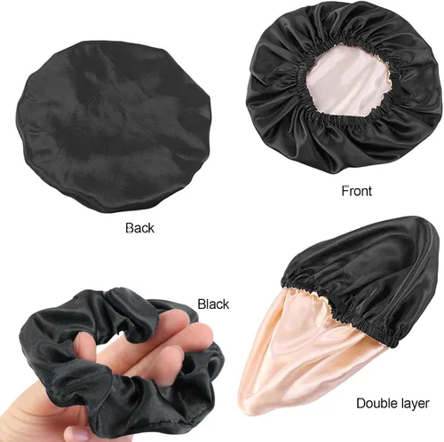 Miniatura 3 de Gorro de satén de seda para dormir, gorra grande ajustable de satén de seda para el cabello