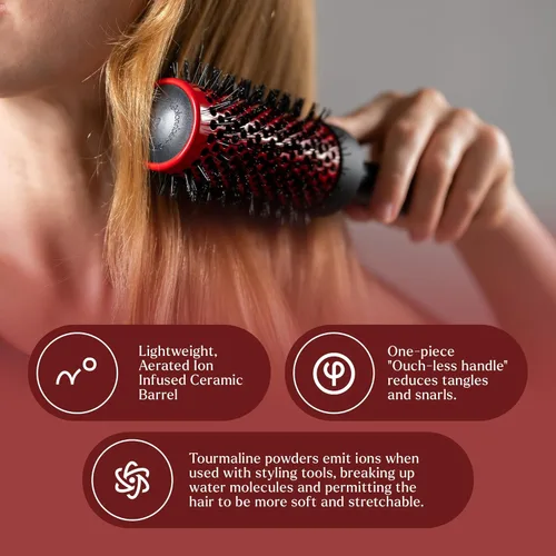 Miniatura 3 de Cepillo redondo de cerámica con infusión de iones Cepillo de calidad de salón para secado por soplado Fija el cabello dañado Cepillo