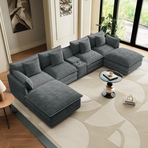 Miniatura 22 de Sofá modular de nube en forma de U de 162.6 pulgadas, sofá seccional para sala de estar, moderno sofá de nube de terciopelo de gran tamaño con Gris