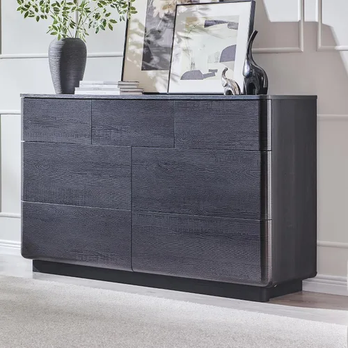 JXQTLINGMU Cómoda de 7 cajones para dormitorio, cajonera moderna de empujar para abrir, gran almacenamiento de madera con perfil curvado y diseño