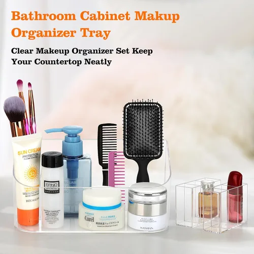 Miniatura 6 de Bandeja organizadora de maquillaje transparente, vitrina de cosméticos, pequeño organizador de maquillaje para tocador, baño, encimera, encimera