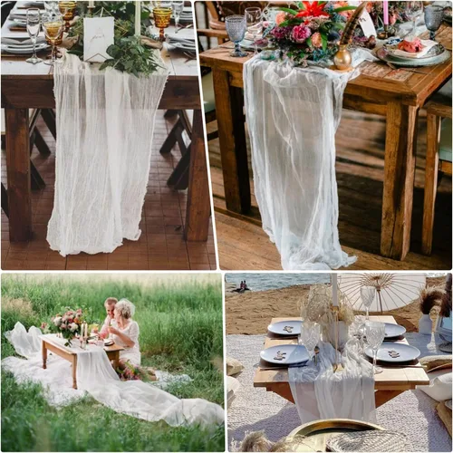Miniatura 2 de Paquete de 15 caminos de mesa de estopilla de 6 pies, camino de mesa de tela de queso de 35x72 pulgadas, caminos de mesa de gasa bohemios para boda