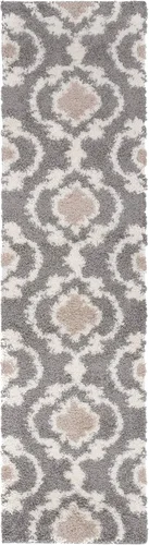 Miniatura 2 de Alfombra de área peluda para interior, cómoda, estilo entretejido marroquí, Polipropileno, Gris/Crema