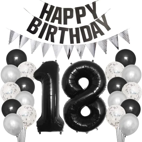 Miniatura 14 de Juego de decoraciones de fiesta de cumpleaños número 15 para niñas, niños, mujeres y hombres, pancarta negra con letras de feliz cumpleaños