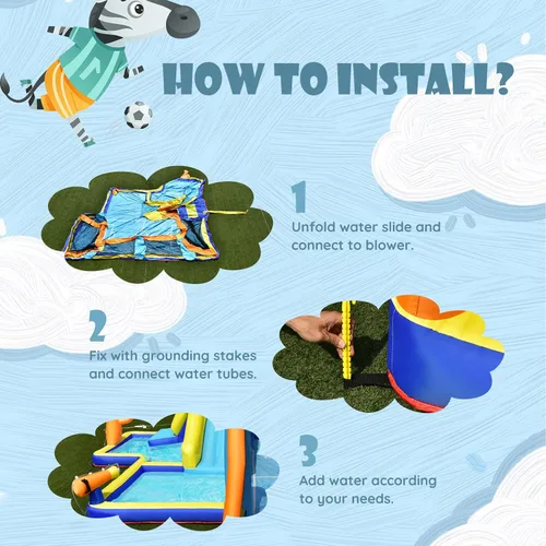 Miniatura 8 de BOUNTECH Tobogán acuático inflable, parque acuático para niños, castillo de salto de fútbol acuático con cañones dobles, piscina de salpicaduras