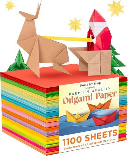 HPST Papel de origami – 1100 hojas – Cuadrados de origami de doble cara de 6 x 6 pulgadas para niños – 15 colores vibrantes – Papeles fáciles de