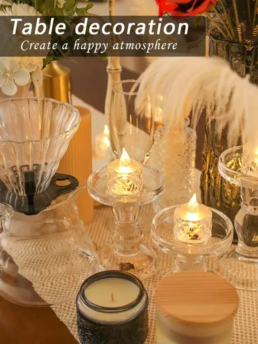Miniatura 8 de Paquete de 12 velas de té LED sin llama, para decoración de Halloween, Navidad, hogar/boda, regalos de días festivos y luces decorativas Transparente