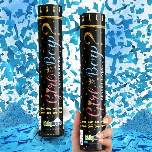 Miniatura 8 de BabyBreeze Cañones de polvo de confeti para revelación de género biodegradables, bebé niño azul, bebé niña rosa, revelación de género, ¿será niño