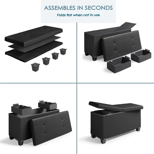 Miniatura 5 de Nestl Banco otomano de almacenamiento de 30 pulgadas con contenedores de almacenamiento, caja de almacenamiento máxima de 660 libras