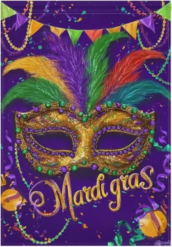 Kcldeci Bandera de bienvenida con máscara de Mardi Gras de 45.7 x 61 cm, bandera de carnaval de flor de Lis para patio, grande, vertical, de doble