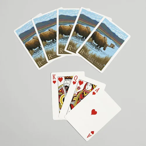 Miniatura 7 de Lantern Press Rangeley, Maine, Moose Drinking at Lake (52 cartas de juego, baraja de cartas de tamaño póquer con comodines)