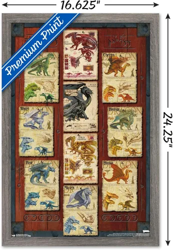 Miniatura 3 de Trends International Dungeons and Dragons - Póster de pared con cuadrícula de dragón, 22.4L x 14.7W, versión con marco de madera tipo granero