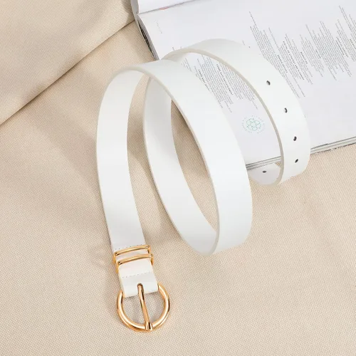 Miniatura 9 de VONMELLI Paquete de 3 cinturones de mujer para pantalones vaqueros, cinturón de vestir con hebilla dorada