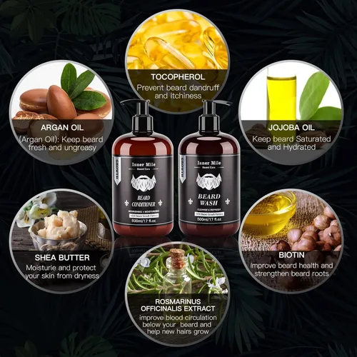 Miniatura 3 de ISNER MILE Set de lavado y acondicionador para barba de 17 onzas, nueva fórmula con biotina, argán y aceites de jojoba, champú suave y fortalecedor