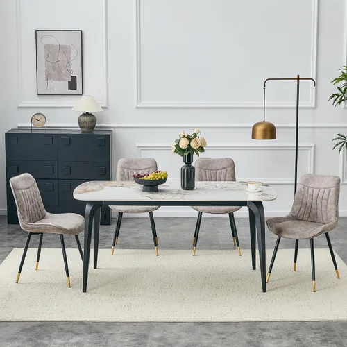 Miniatura 50 de Modern Dining Table Set for 4,50" Sintered Stone Table Set for 4,Marble Dining Table Set of 4 with Upholstered Chair,5 Piece Rectangular Dining Room