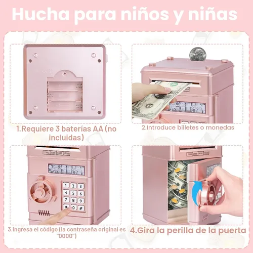Miniatura 4 de Refasy Alcancía para dinero en efectivo, cajero automático, banco electrónico de monedas para niños de 3 a 12 años, caja de ahorro de dinero, mini