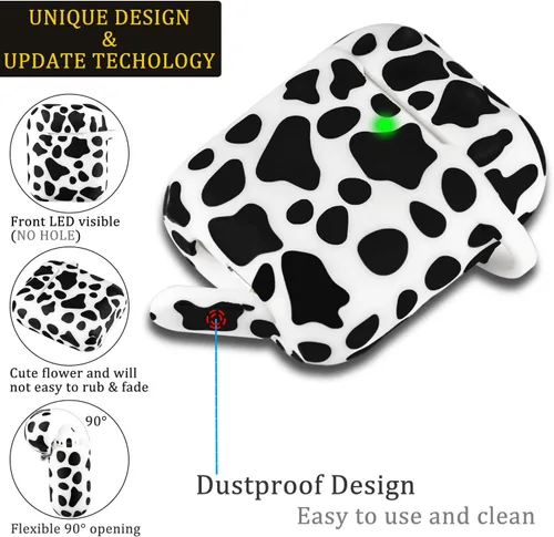 Miniatura 2 de LitoDream - Funda de silicona suave y flexible con llavero para Apple AirPods 2 y 1, ideal para niñas (vaca)