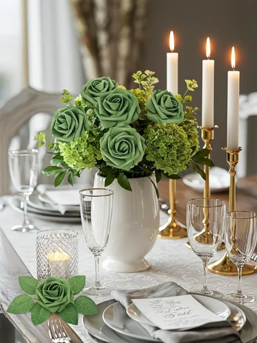 Miniatura 2 de N&T NIETING 25 unidades de flores artificiales, Rosas de espuma artificial de sensación real al tacto, decoración para boda, dama de honor, ramo