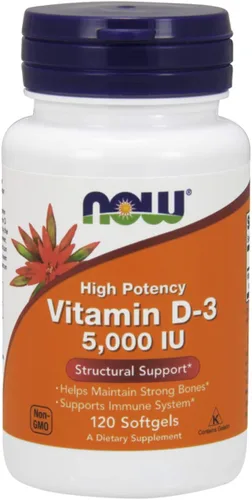 NOW Vitamina D-3 5,000 UI,120 cápsulas blandas