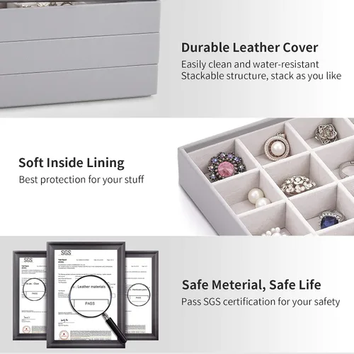 Miniatura 4 de Vlando Miller - Bandeja apilable para joyas, diseño de múltiples capas de gran capacidad y moda (gris)
