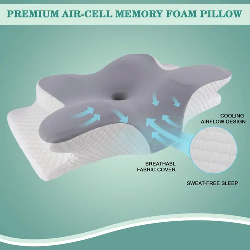 Miniatura 5 de Auralix Almohada de espuma viscoelástica con máscara para dormir – Almohada cervical ergonómica para el cuello, almohada ortopédica de apoyo
