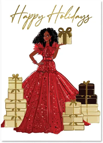 African American Expressions African American Happy Holidays - Juego de tarjetas de 5 x 7 pulgadas, 15 tarjetas de felicitación navideñas de lujo