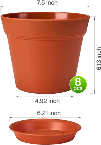 Miniatura 4 de homenote Macetas de 7.5 pulgadas para plantas, macetas de plástico para interiores con múltiples agujeros de drenaje y bandejas, para todas