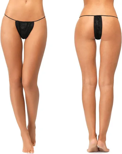 Miniatura 3 de Chumia 60 piezas de tangas desechables Spa Spray bronceador envolturas ropa interior desechables bikini tanga bragas para mujer (negro), Negro