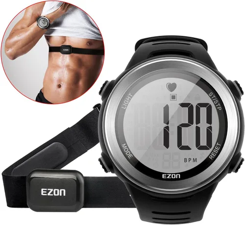 EZON Monitor de frecuencia cardíaca y correa de pecho, monitor de frecuencia cardíaca de ejercicio, reloj deportivo con HRM, impermeable,