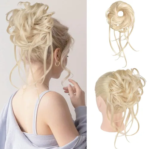 HOOJIH Pieza de cabello estilo moño desordenado - Extensiones de cabello superlargas estilo moño rizado, envoltura de cabello ondulado, accesorio