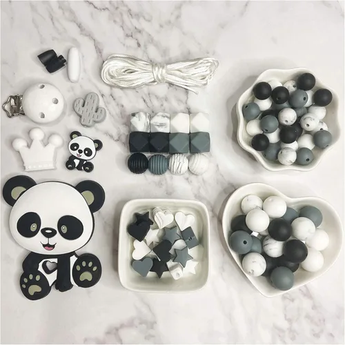 Miniatura 9 de DIY cuentas de silicona helado conjunto collar pulsera silicona hexágono perlas anillo de madera