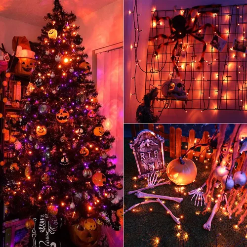Miniatura 5 de BrizLabs - Luces naranjas de Halloween, 78.74 pies, 240 luces LED de color naranja, luces para exteriores de Halloween, miniluces conectables, 8