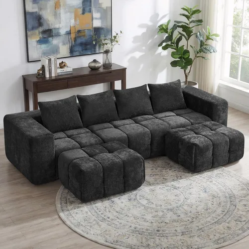 Miniatura 19 de Sofá biplaza modular sin huesos de 78.7 pulgadas, sofá de nube copetudo con asiento profundo, sofá de felpilla para sala de estar, sofá comprimido