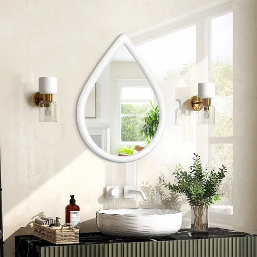 Miniatura 9 de Espejo con marco de madera, espejo de pared con forma de lágrima negra, espejo de pared rústico decorativo irregular para baño, sala de estar