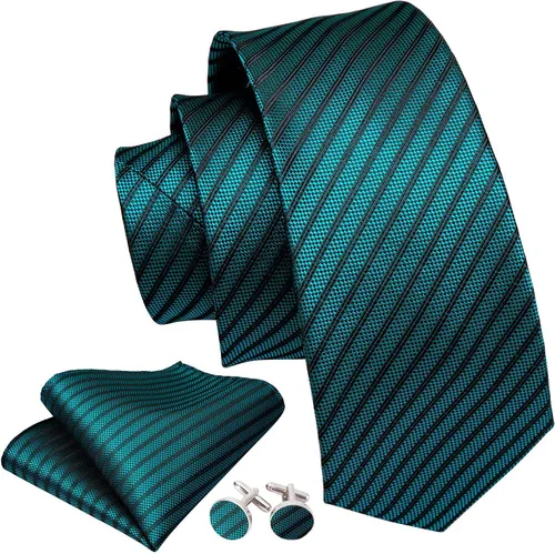 Miniatura 268 de Barry.Wang Juego de corbatas para hombre, corbata de seda a rayas, tejido a cuadros, gemelos formales, negocios, boda