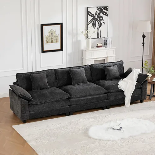 Miniatura 53 de Sofá modular negro de 111.5 pulgadas, sofás seccionales grandes de 3 plazas para sala de estar, sofá nube de tela de felpilla de gran
