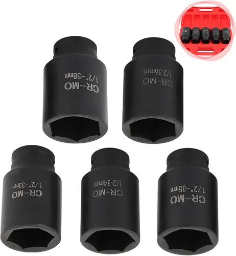 Miniatura 4 de Juego de 5 piezas de eje de impacto profundo de 1/2 pulgada para la mayoría de automóviles, 6 puntos, 1.299 in, 1.339 in, 1.378 in, 1.417 in, 1.496