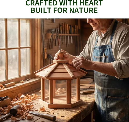 Miniatura 6 de Solution4Patio - Comedero para pájaros para exteriores, comedero tipo gazebo hexagonal de cedro de Estados Unidos con bandeja de malla ventilada