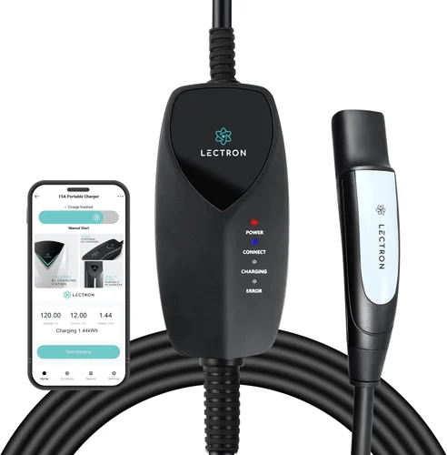 Lectron Cargador Tesla de Nivel 1 (WiFi) con Control de Aplicación – 12 Amperios, 120V, Enchufe NEMA 5-15, Cable de Extensión de 16 pies, Conector